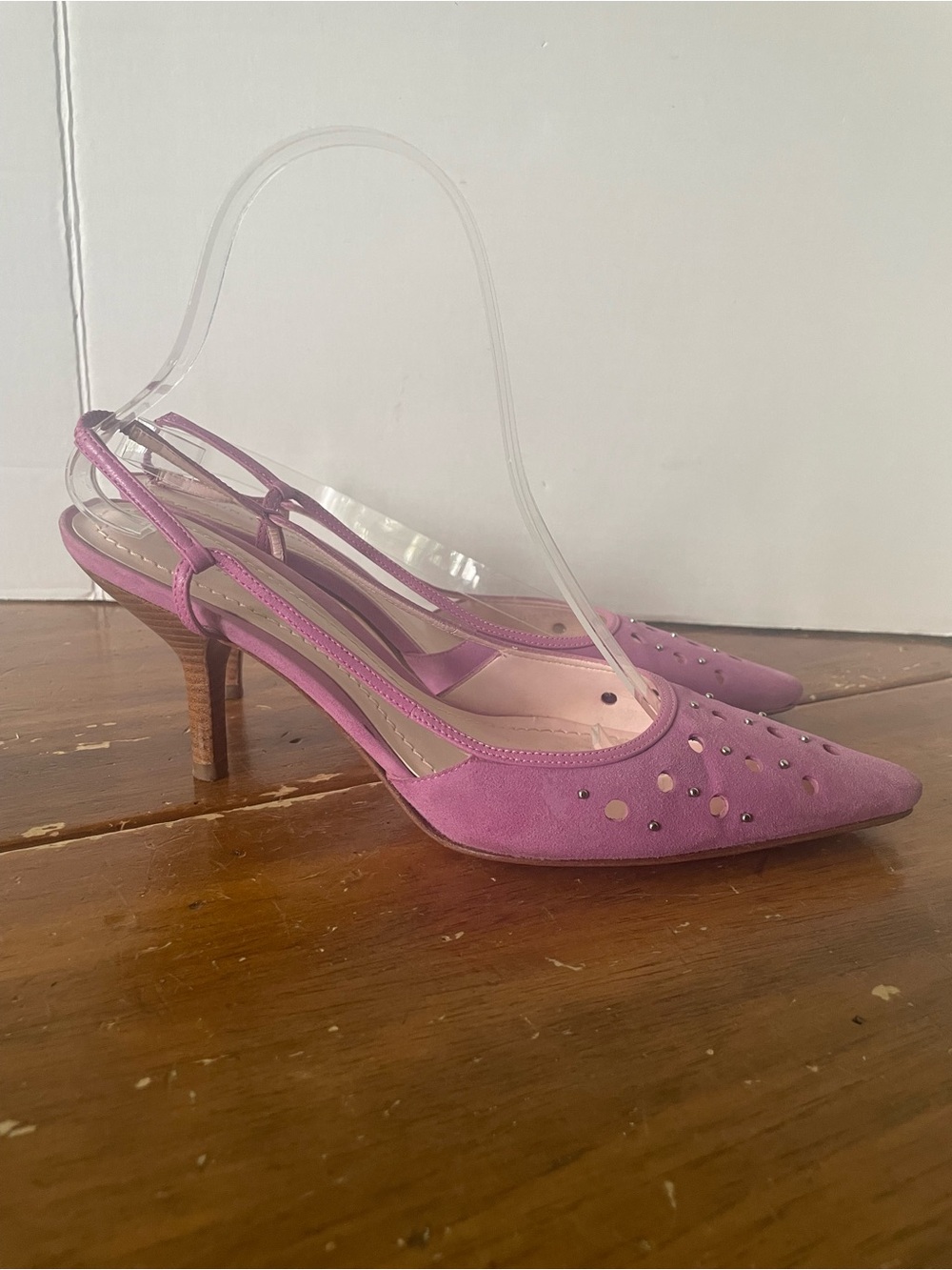 Y2K Style Lilac Purple Suede Pointed Toe Heels Slingback Size 7.5 Ann Taylor